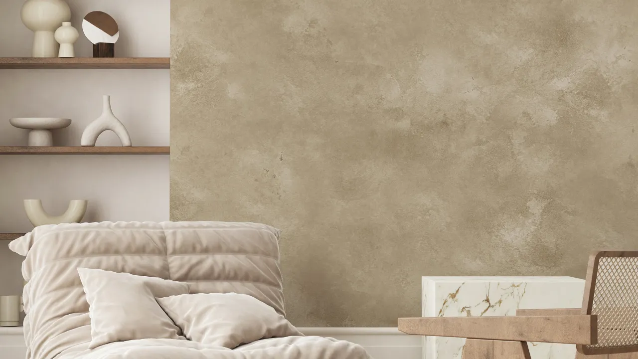 Lime wash finish: soft chalky matte surface with a mottled patina (commissioned illustration, non-stock; no AD Studio 9 lime-wash project implied)